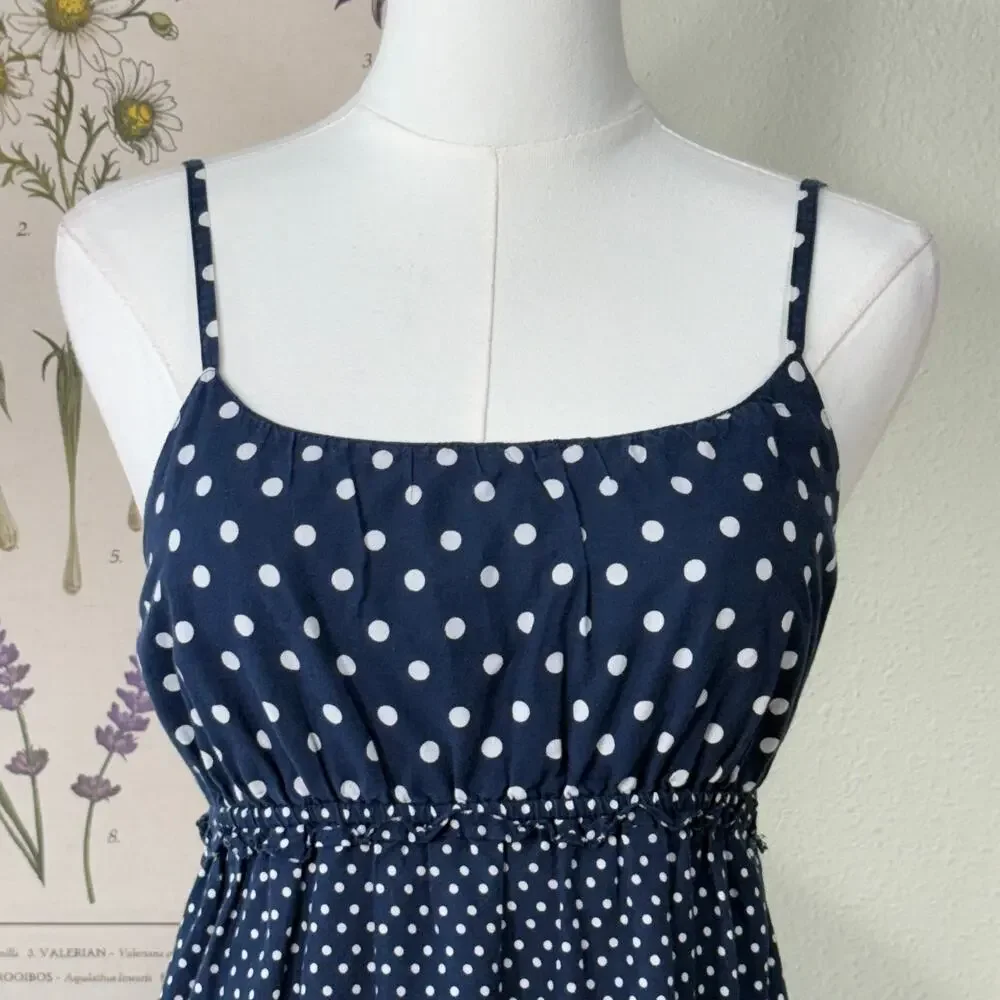 Y2k Blue Polka Dot Tiered Dress Whimsy Twee Mod Retro Rockabilly Americana S M - Picture 4 of 8